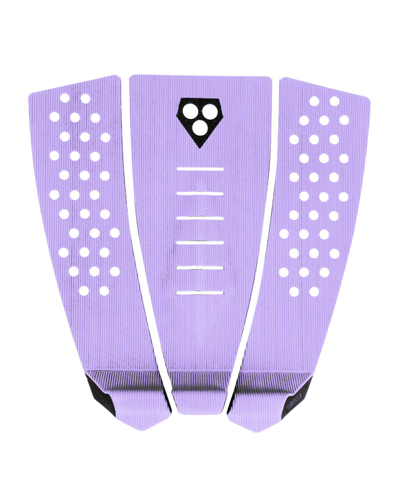 Lilac 3-piece surfboard tail pad with arch bar, drilled traction holes and black diamond logo