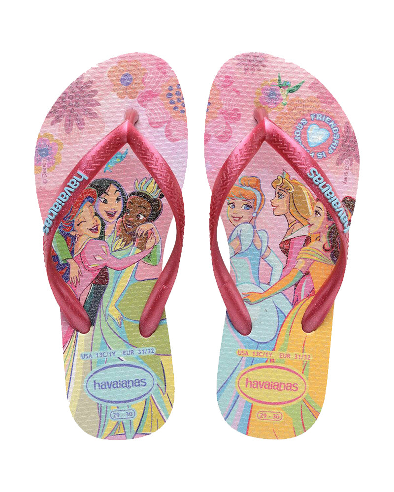 Kids' pink Havaianas with Disney princess print and red straps