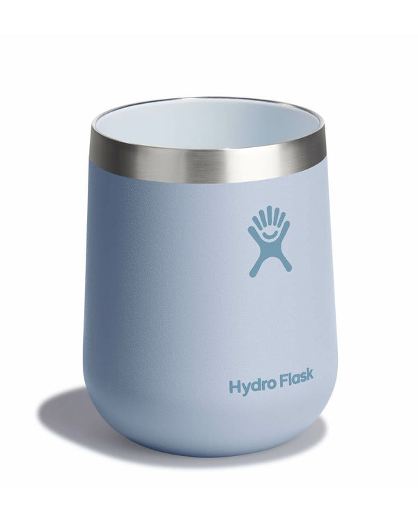 Angled view of blue Hydro Flask tumbler with open top and double-wall insulation.