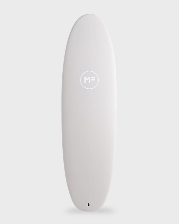 Soft white MF Beastie softboard with centre logo, rounded nose and durable soft top construction.