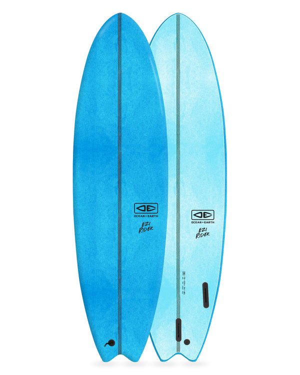 Blue surfboard with a white background