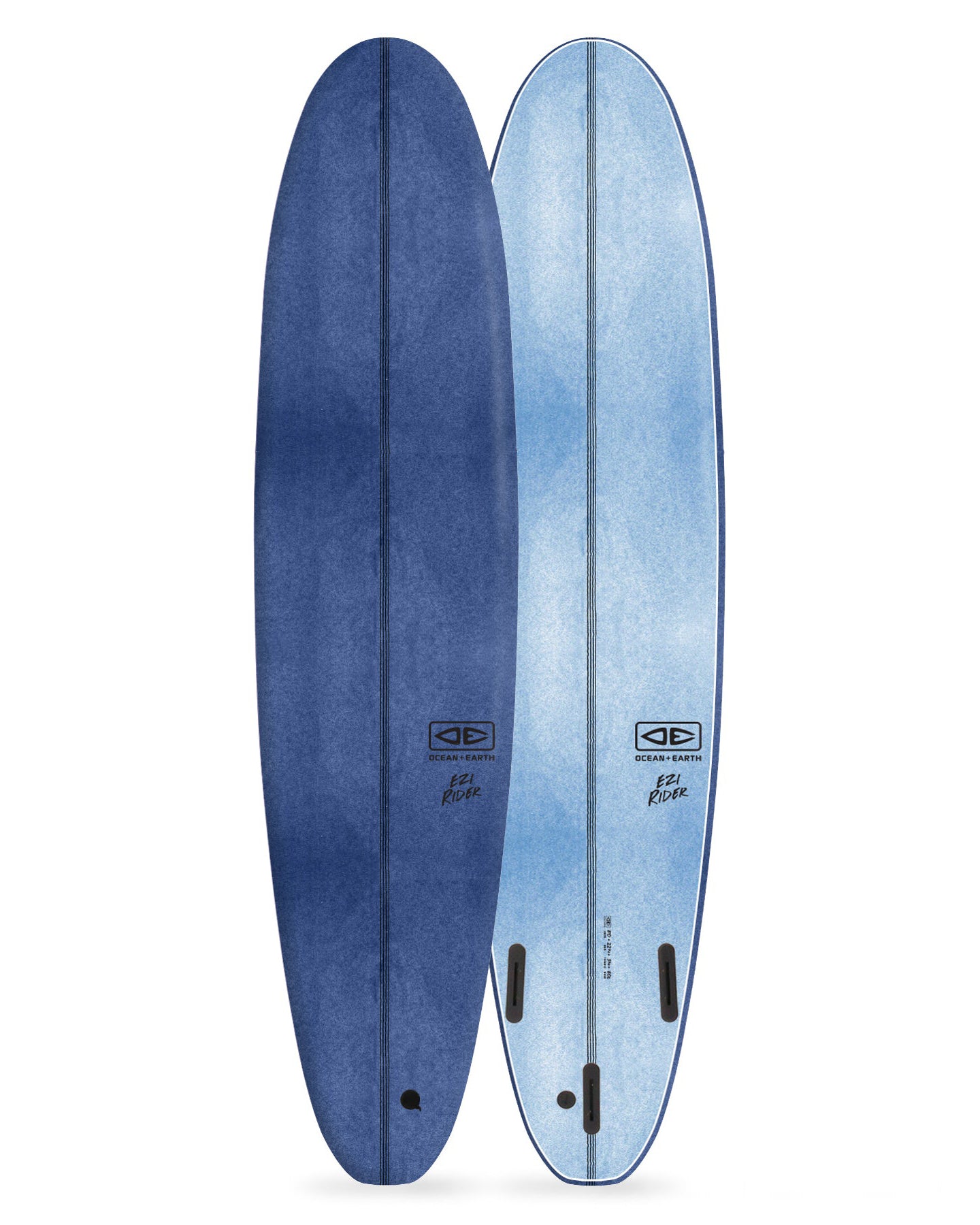 Two blue surfboards with a white background