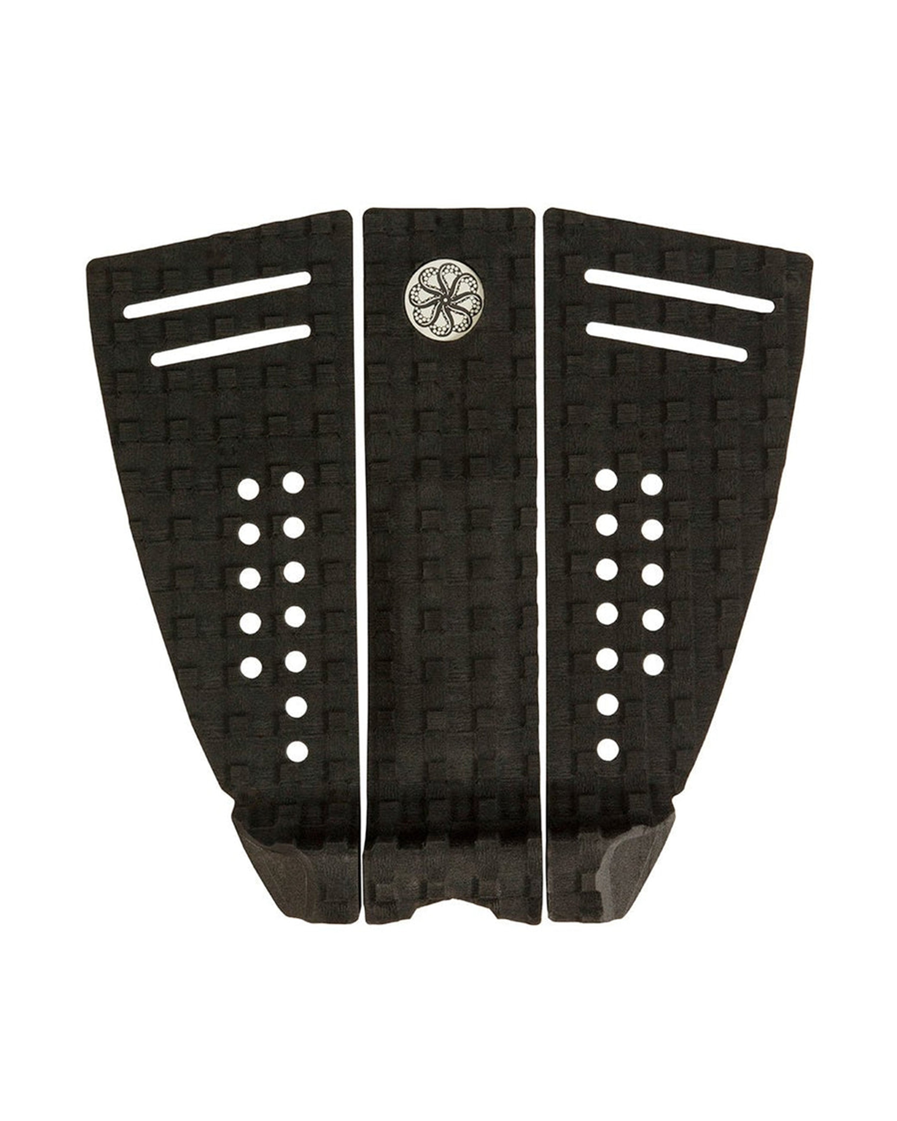 Black three-piece tail pad with cut-out slots, arch bar, and raised kick for grip.