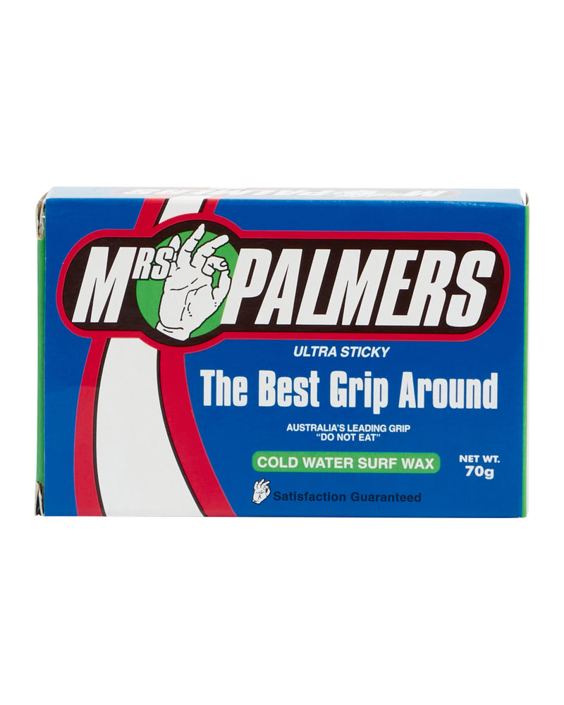 Mrs Palmers Cold Water Surf Wax 70g with ultra sticky formula for maximum grip in cold surf conditions.
