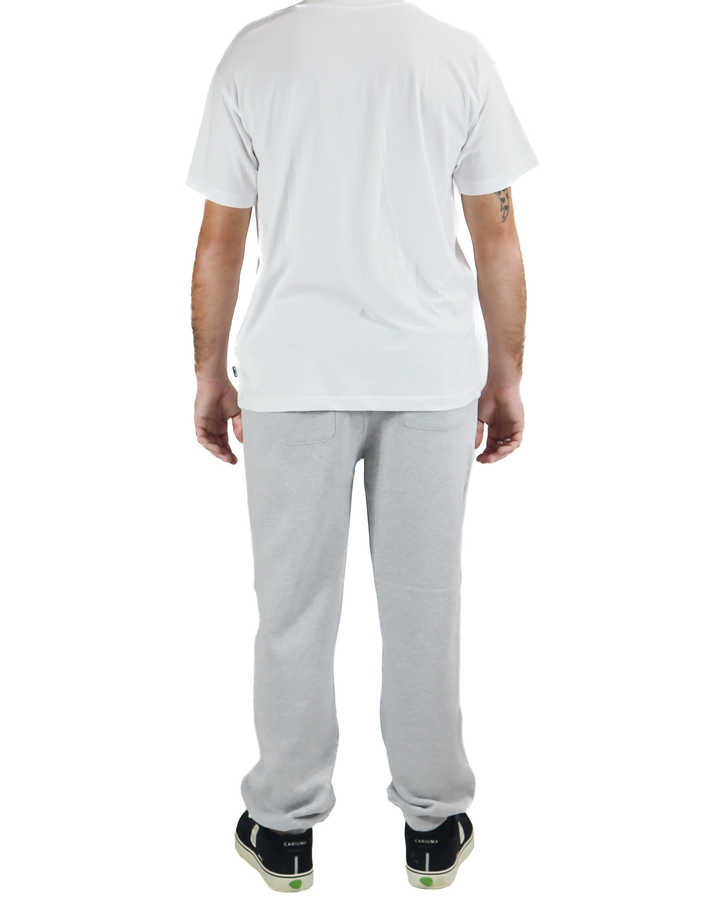 Back view of light grey Red Herring track pants with elastic waistband.