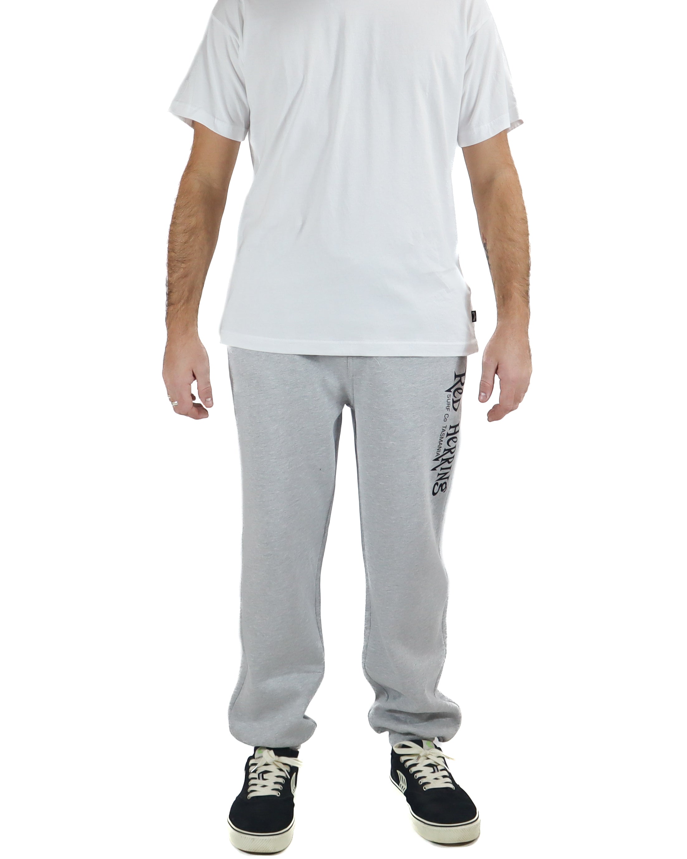 Front view of light grey Red Herring track pants with drawstring waist.