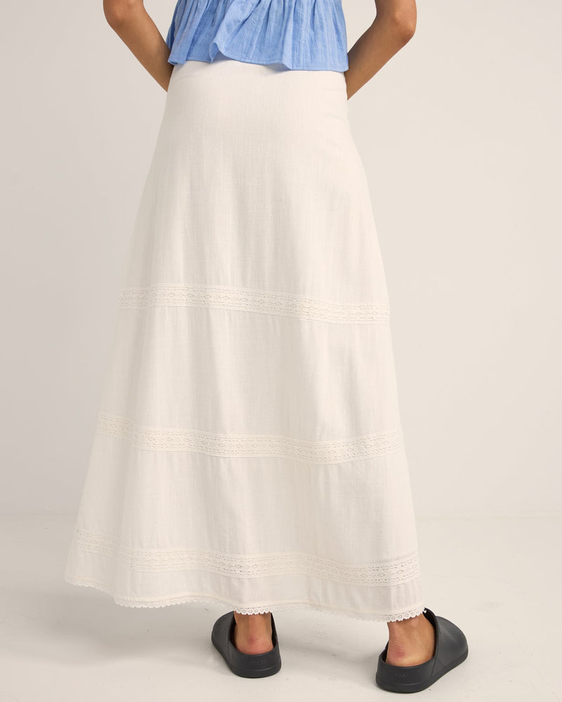 Pearl Button Front Maxi Skirt