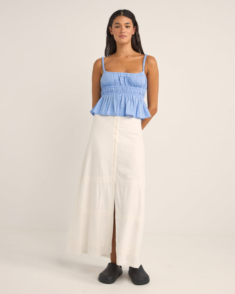 Pearl Button Front Maxi Skirt