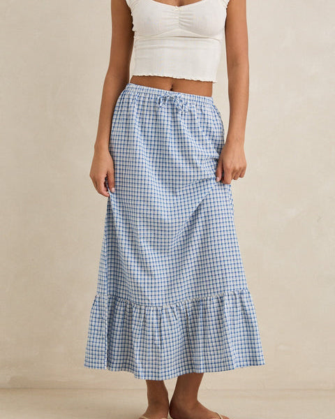 Lola Check Tiered Maxi Skirt