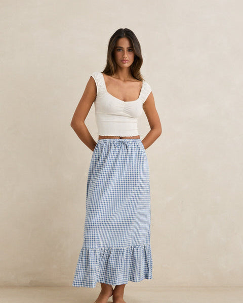 Lola Check Tiered Maxi Skirt