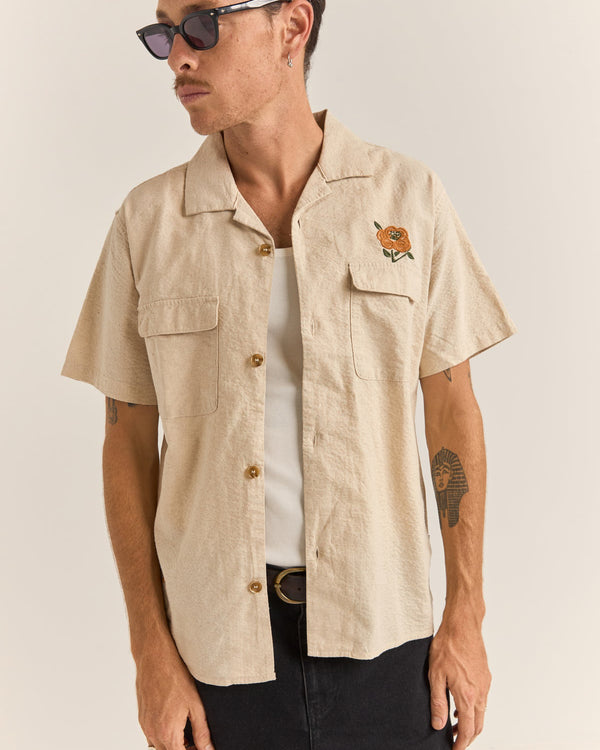 Embroidered Seersucker Short Sleeve Shirt