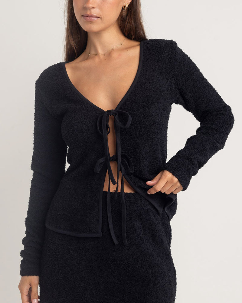 Sofia Boucle Long Sleeve Tie Front Top