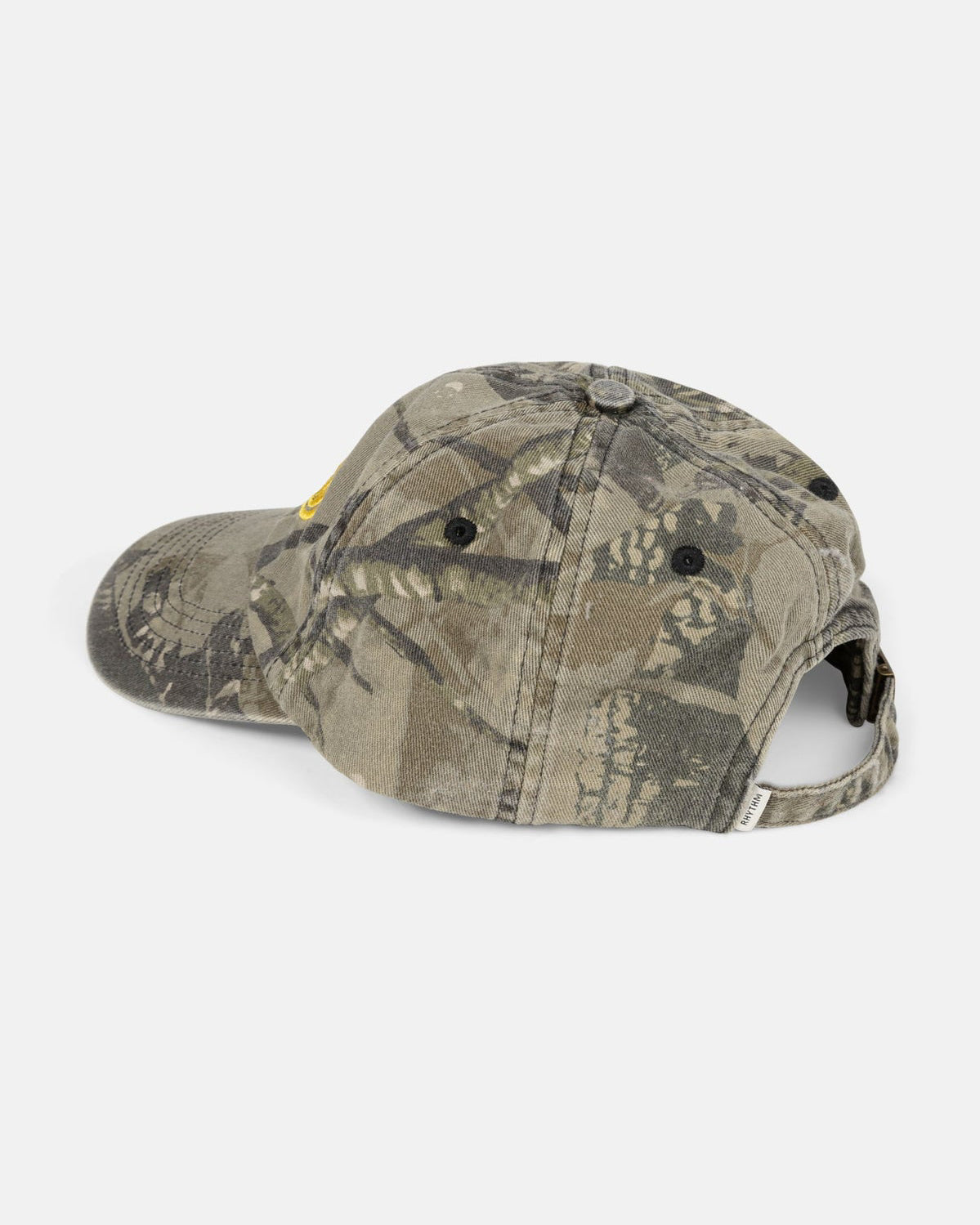 Rear view of camo cap with adjustable strap and low-profile fit