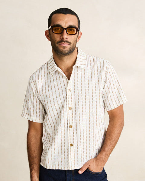 Vacation Stripe Crop Short Sleeve Shirt