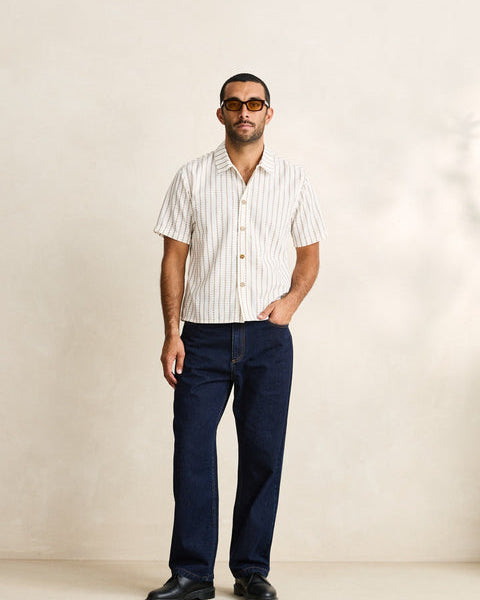 Vacation Stripe Crop Short Sleeve Shirt