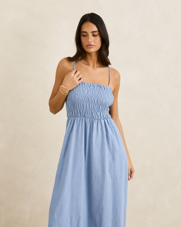Classic Shirred Midi Dress