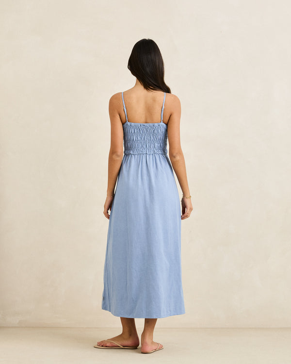 Classic Shirred Midi Dress