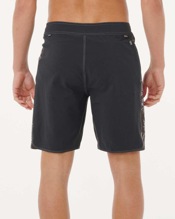 Back view of black boardshorts featuring clean seam lines and a secure waistband.