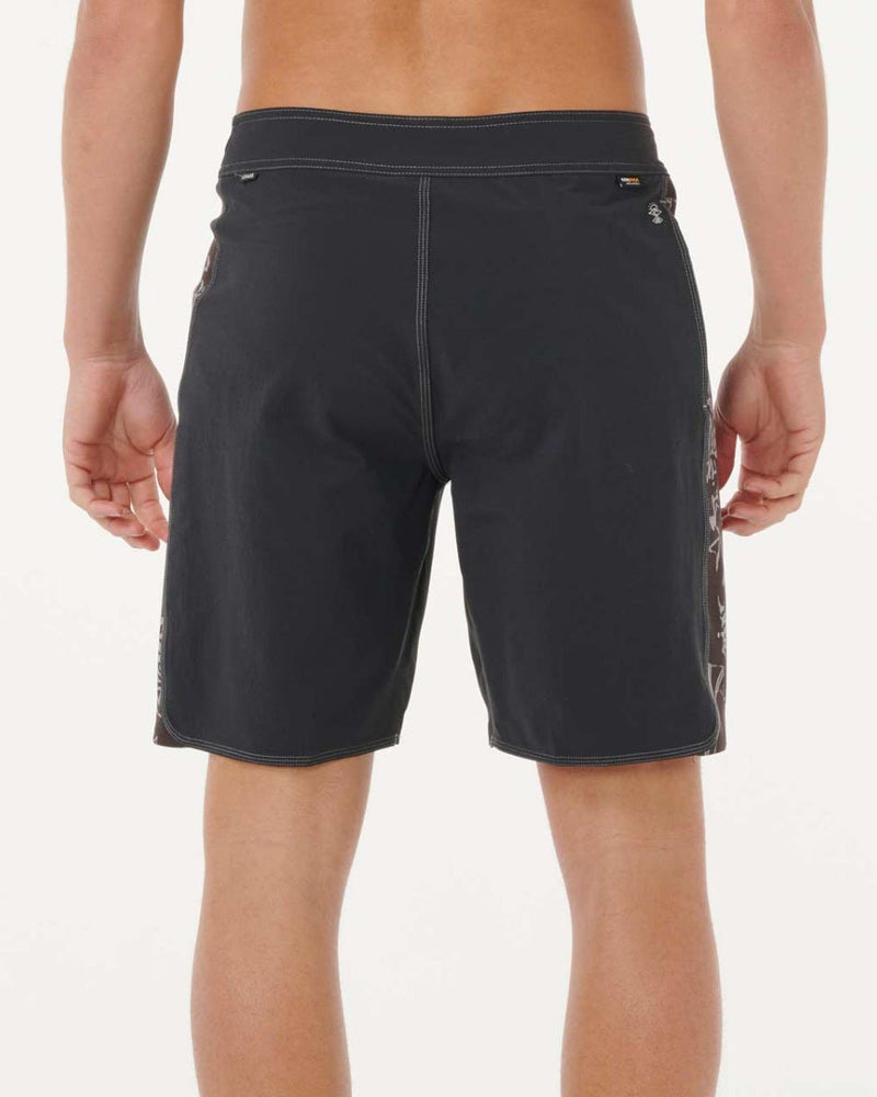 Back view of black boardshorts featuring clean seam lines and a secure waistband.