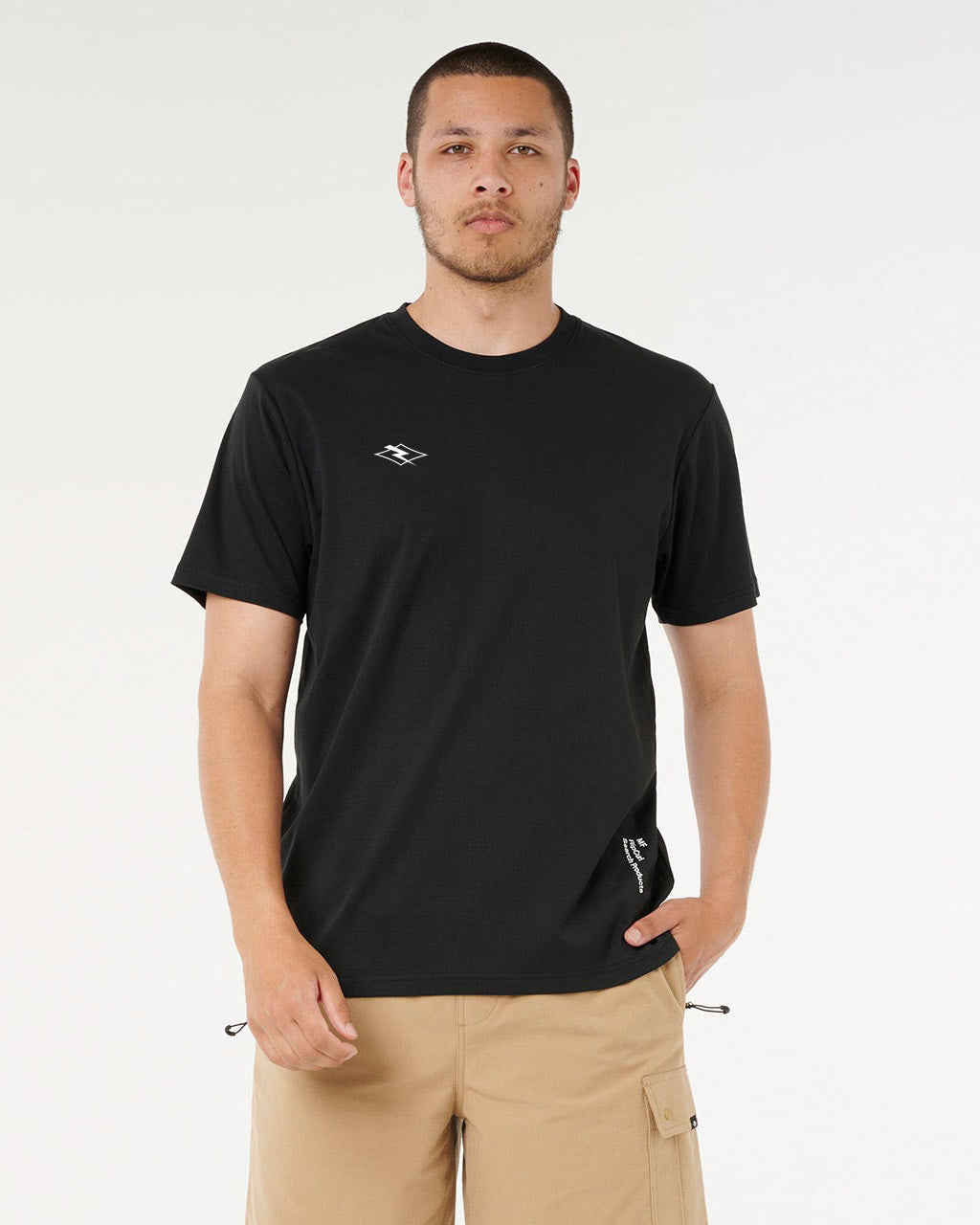 Black short sleeve tee with small white Billabong logo on chest