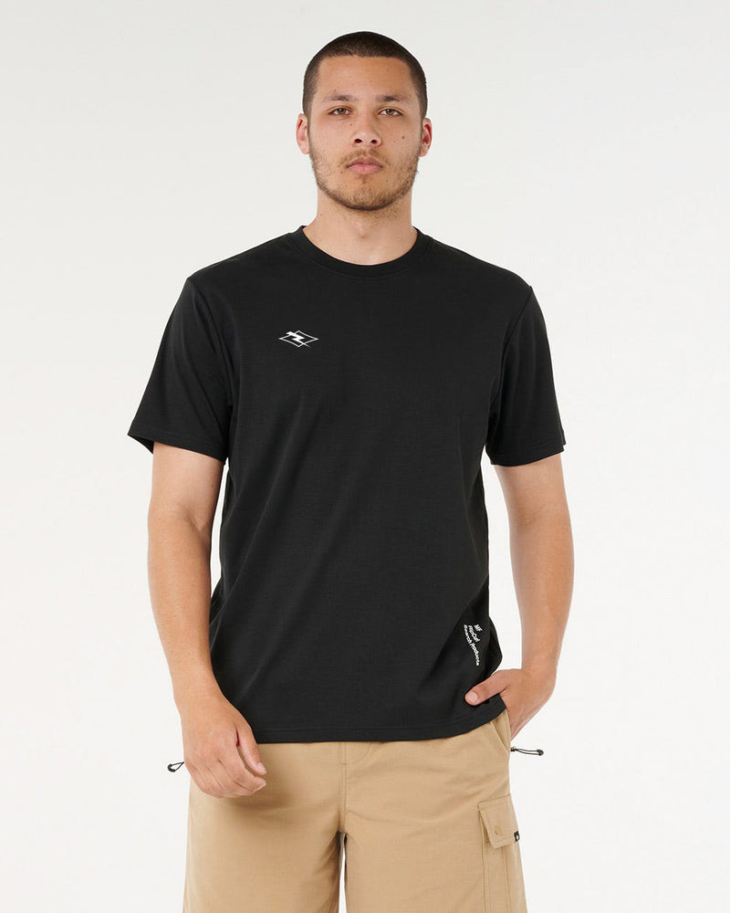 Black short sleeve tee with small white Billabong logo on chest