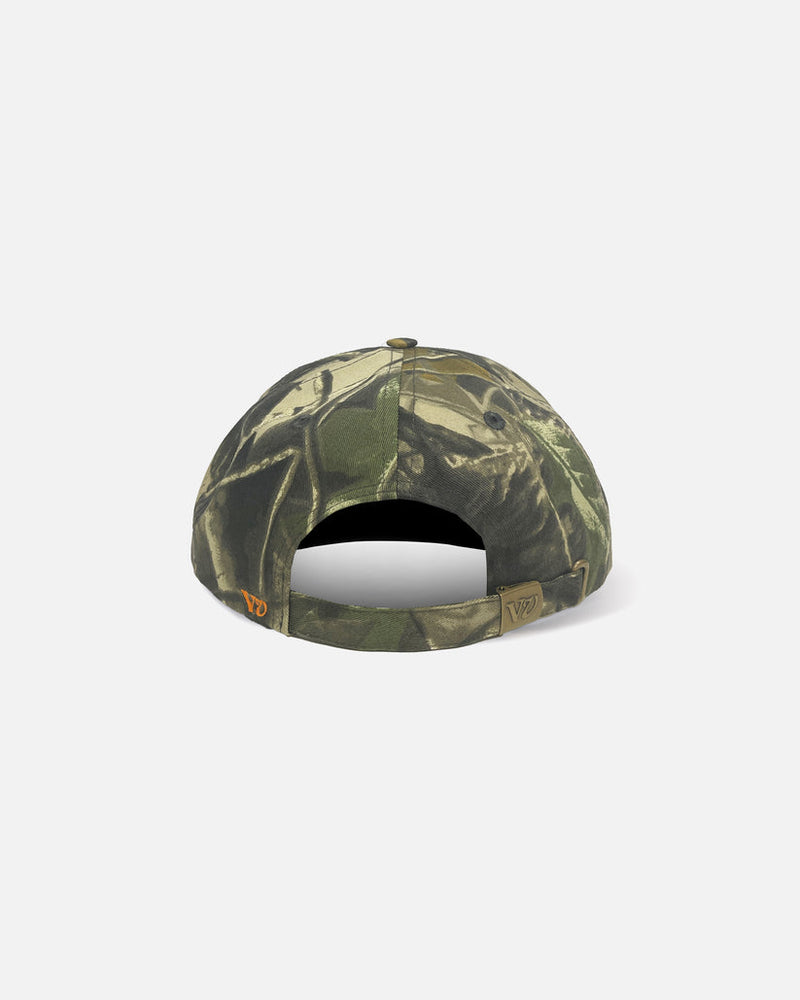 Back view of camo Rivvia Projects cap with adjustable strap
