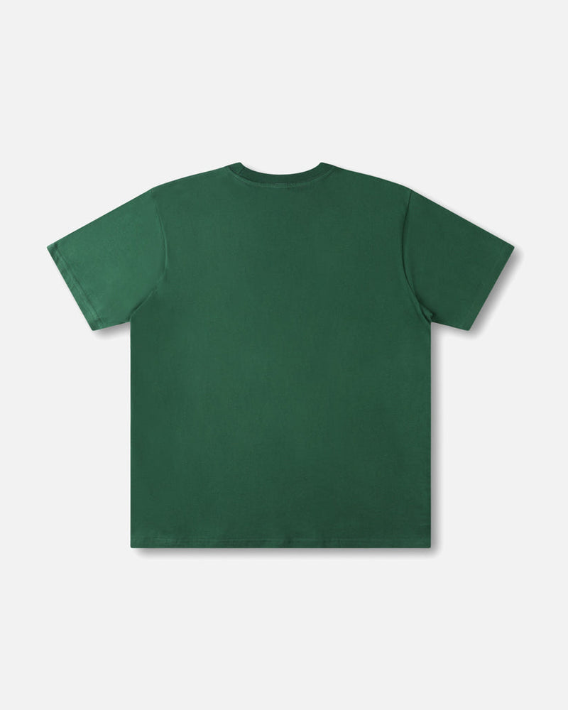 Back view of plain green short sleeve crew neck t-shirt