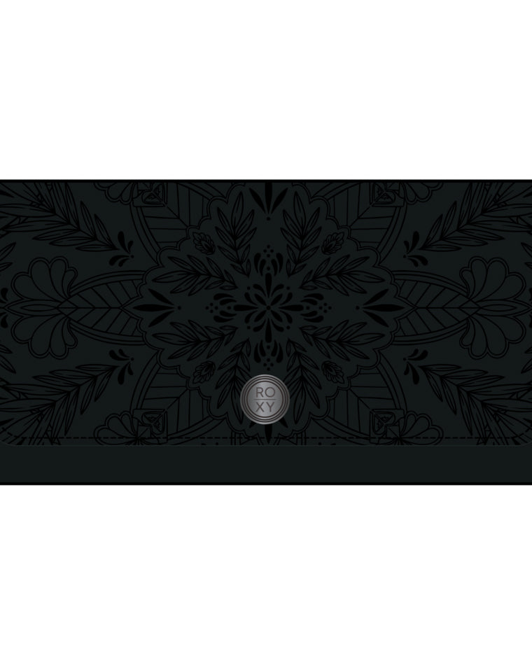Black Roxy jacquard floral pattern with circular logo badge centred at base