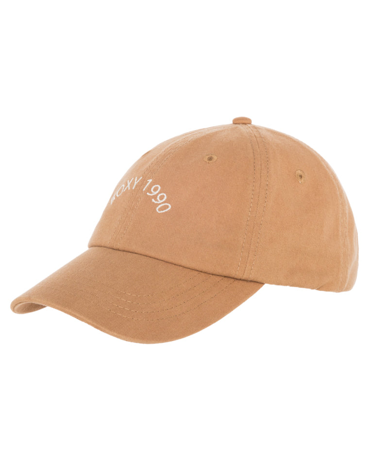 Flat lay angled front view of the cap showing embroidered text.
