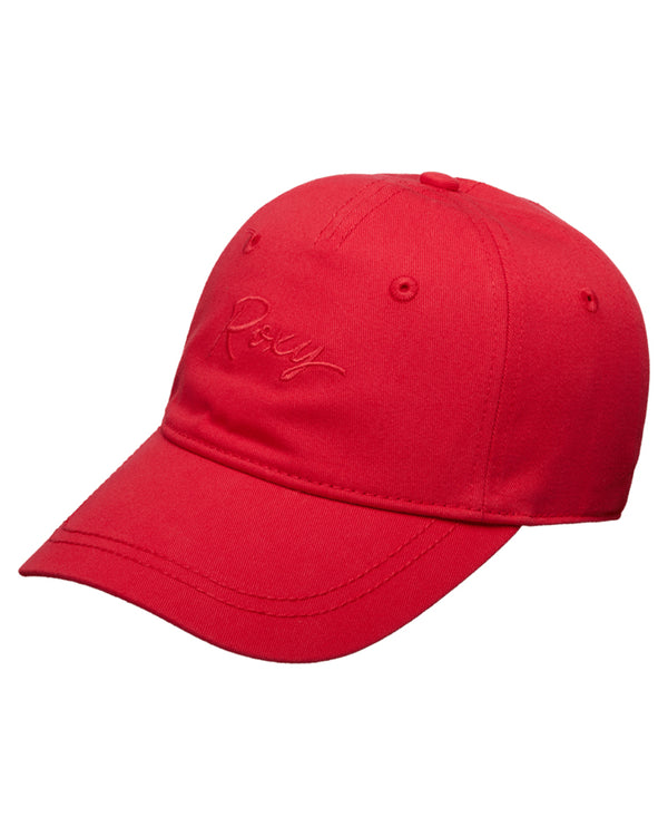 Red Roxy cap with curved brim and tonal embroidered logo on the front.