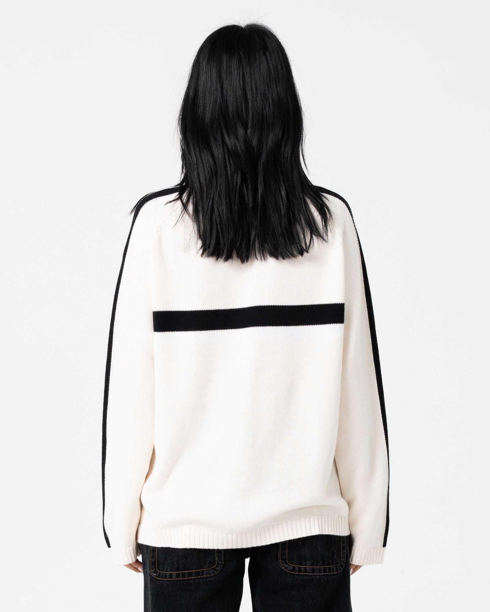 White Lines Long Sleeve Crew Neck Knit