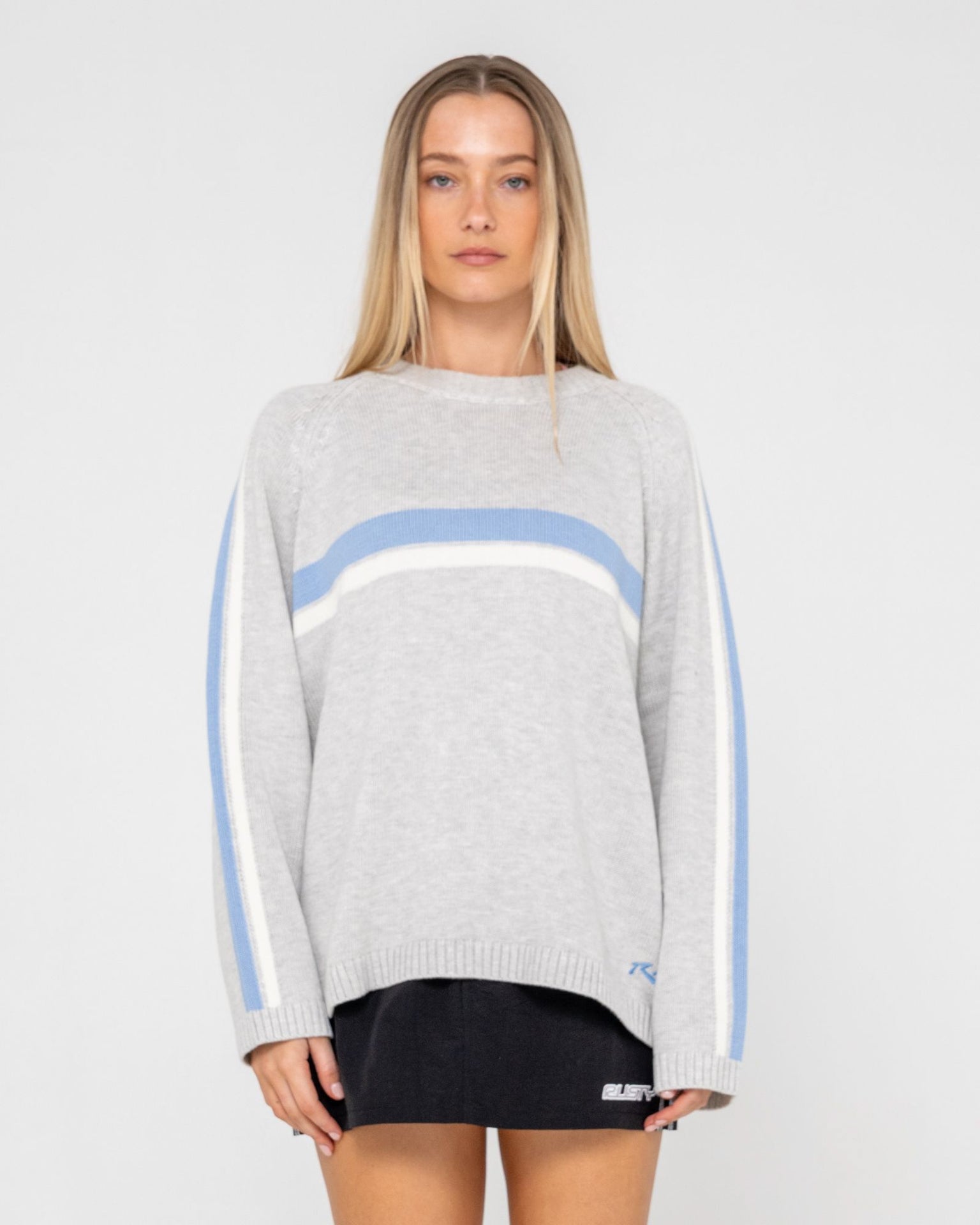 White Lines Long Sleeve Crew Neck Knit