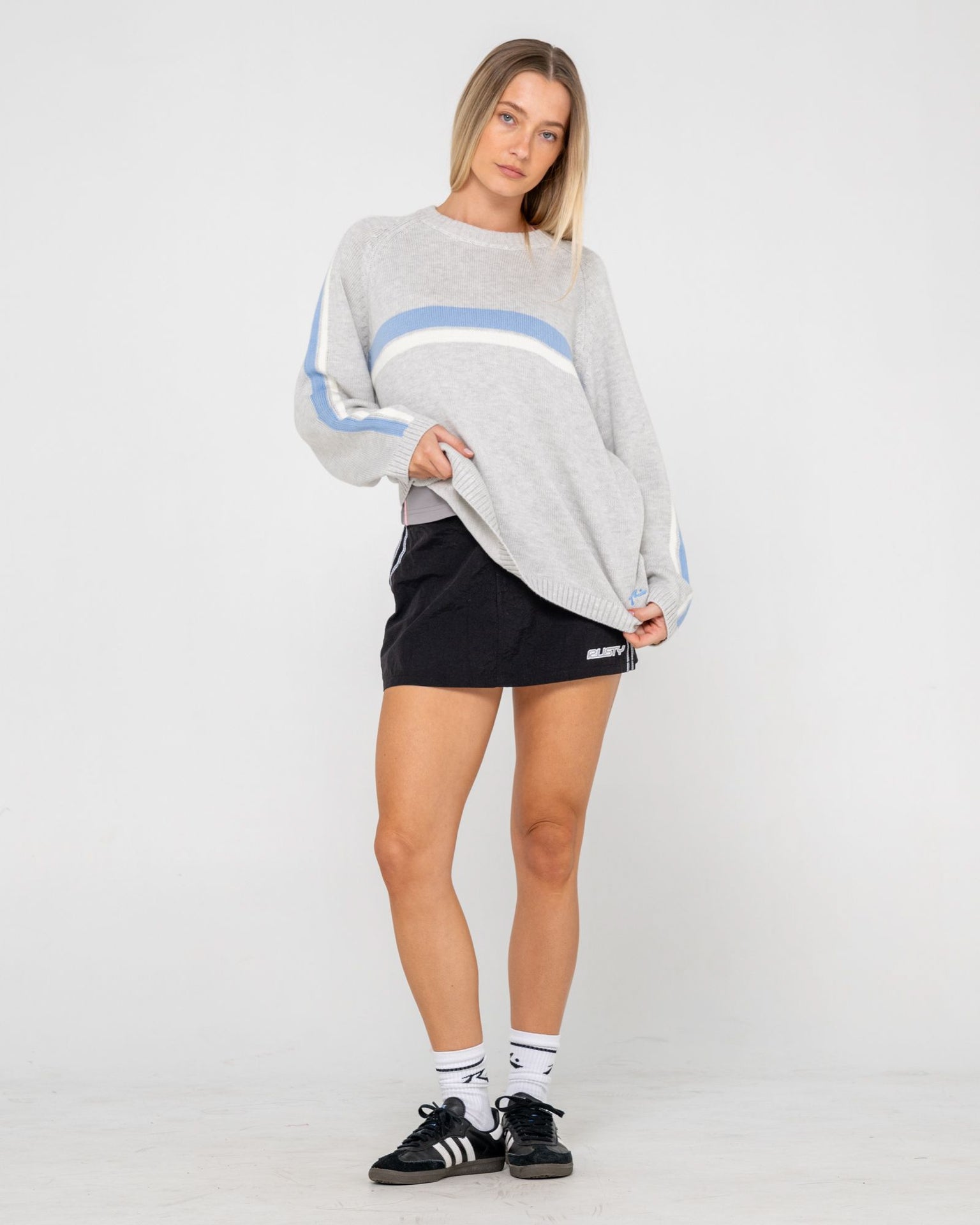 White Lines Long Sleeve Crew Neck Knit