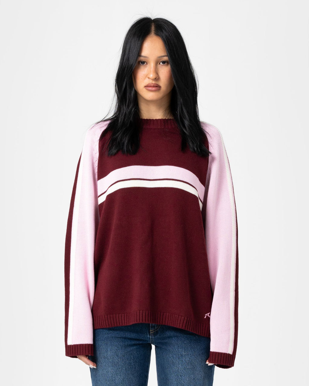 White Lines Two Long Sleeve Crew Neck Knit