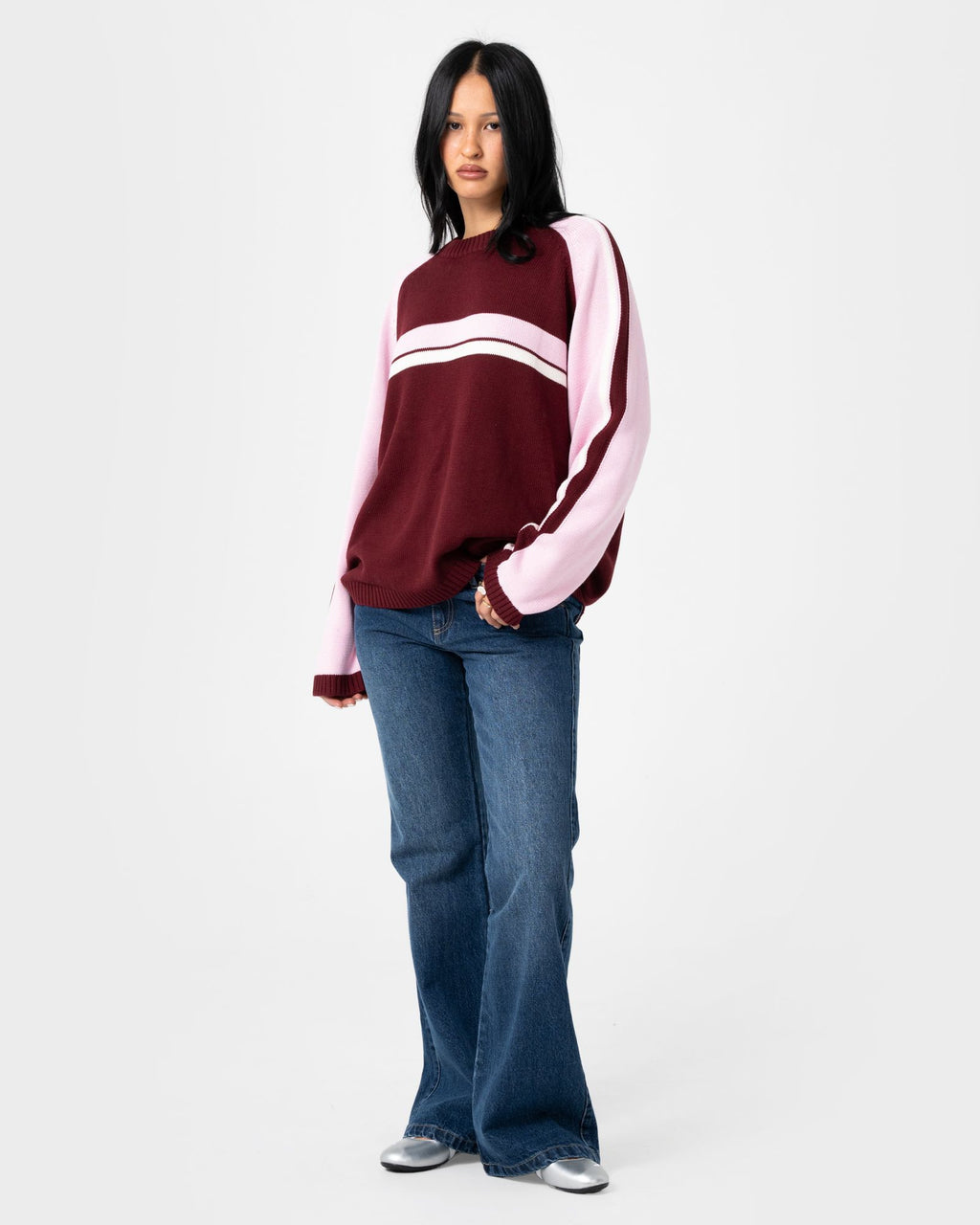 White Lines Two Long Sleeve Crew Neck Knit