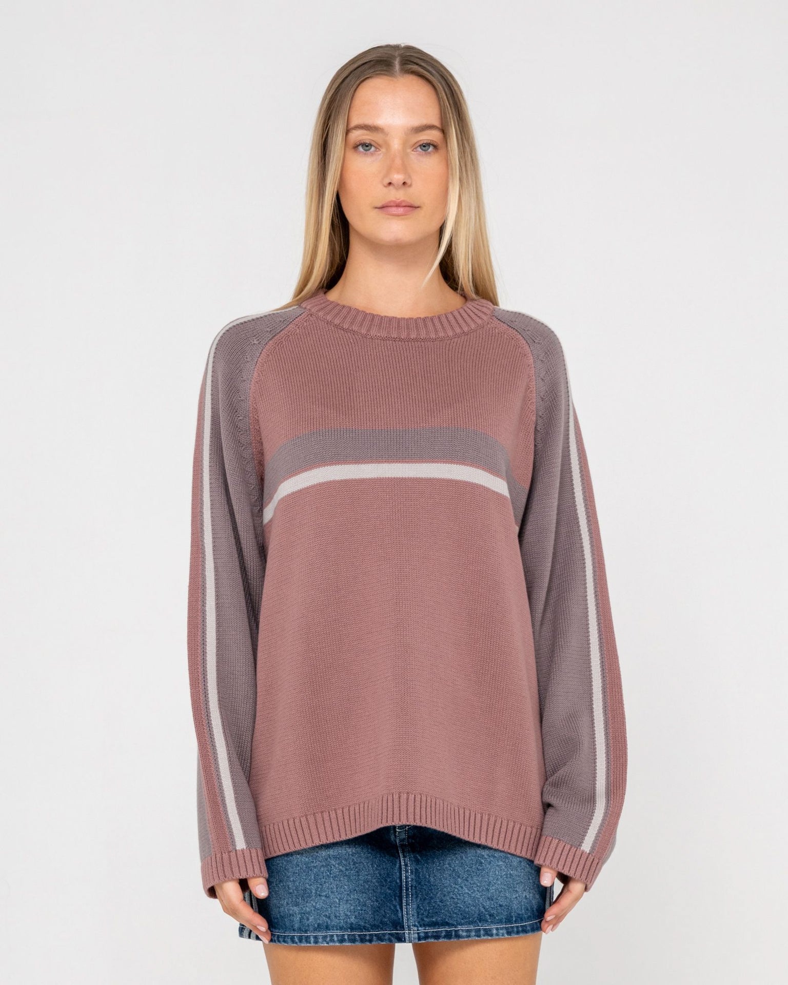 White Lines Two Long Sleeve Crew Neck Knit