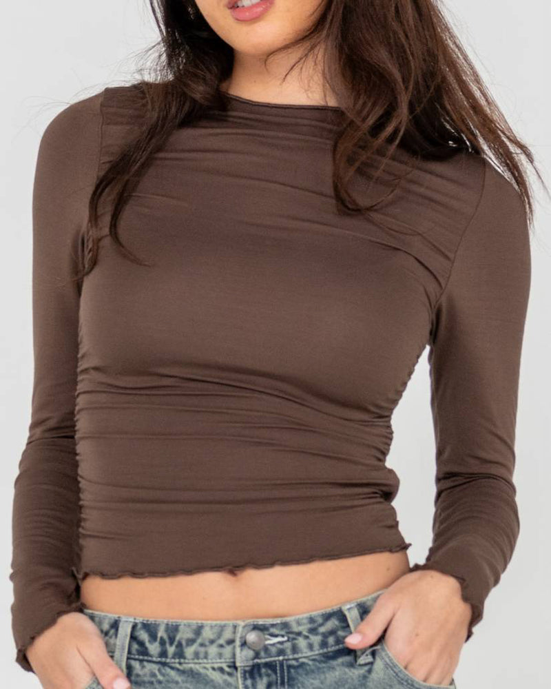 Plain Jane Ruched Long Sleeve Top