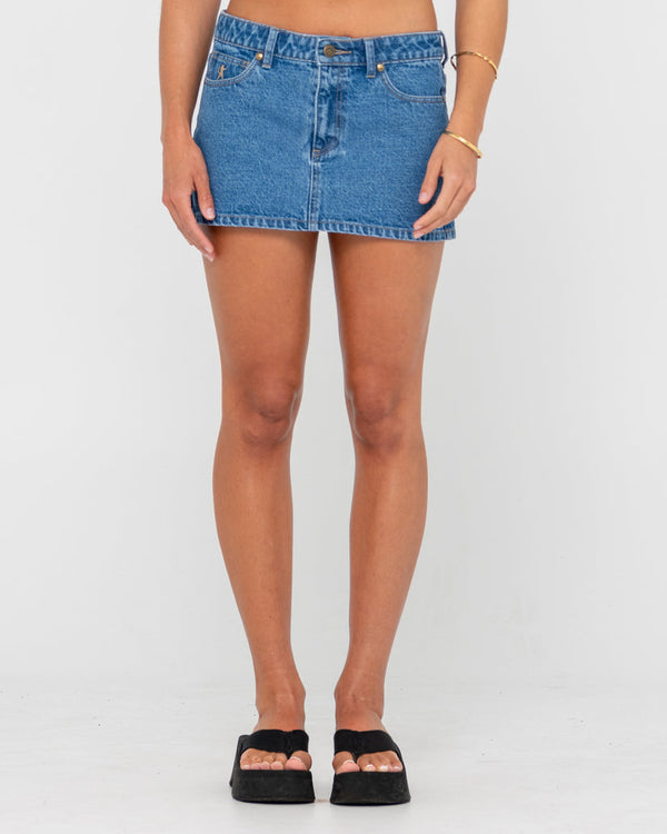 Risque Low Rise Denim Micro Skirt