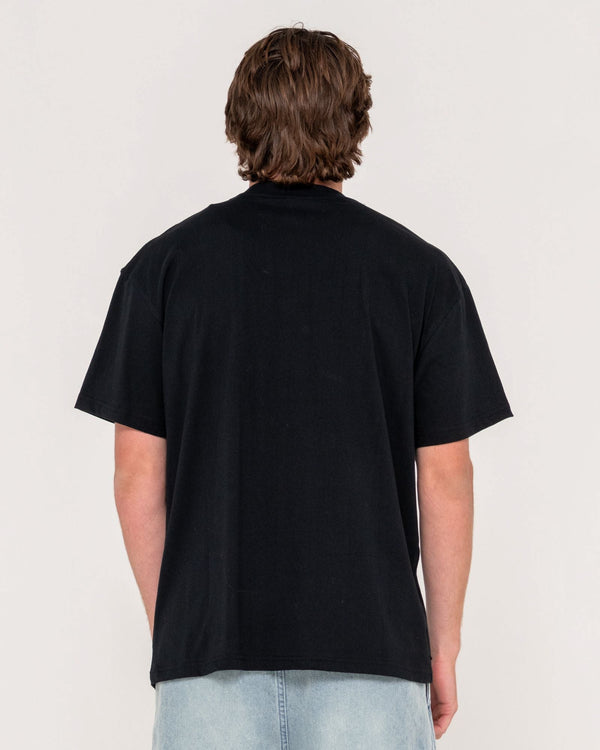 Back view of black Rusty t-shirt in a relaxed fit with plain back and short sleeves