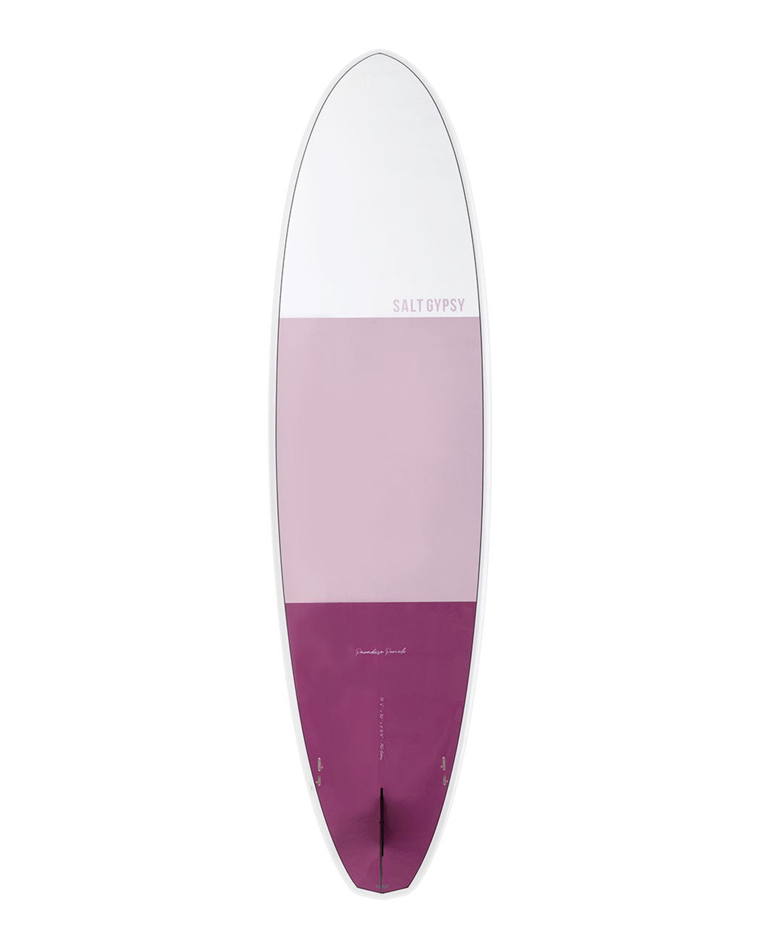 Bottom view of Salt Gypsy board with tri-tone colour and single fin box.