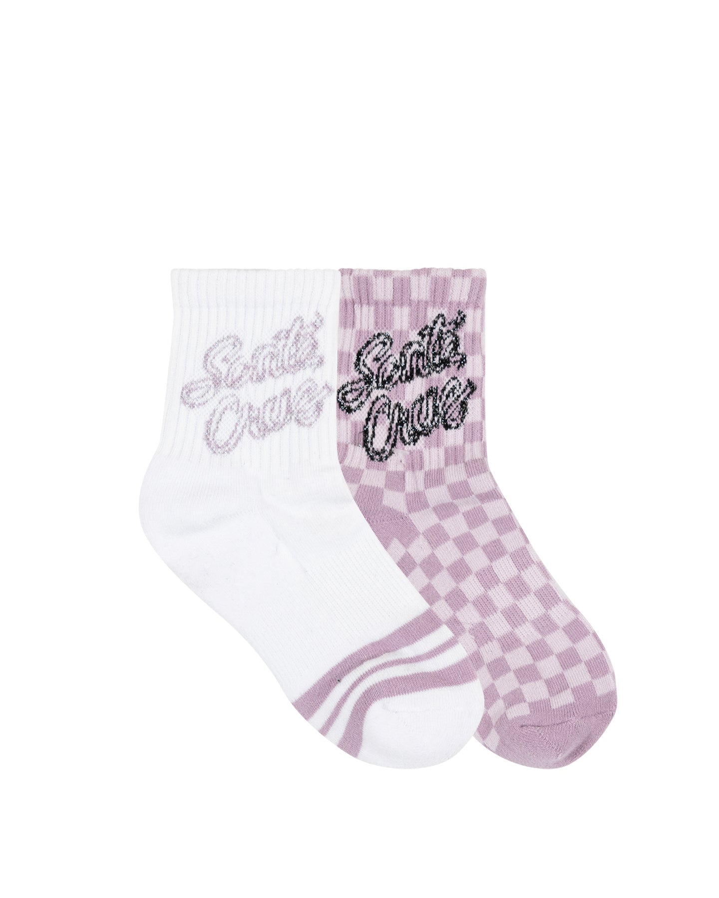 Girls Ribbon Script Checkboard Mid Sock 2 Pack