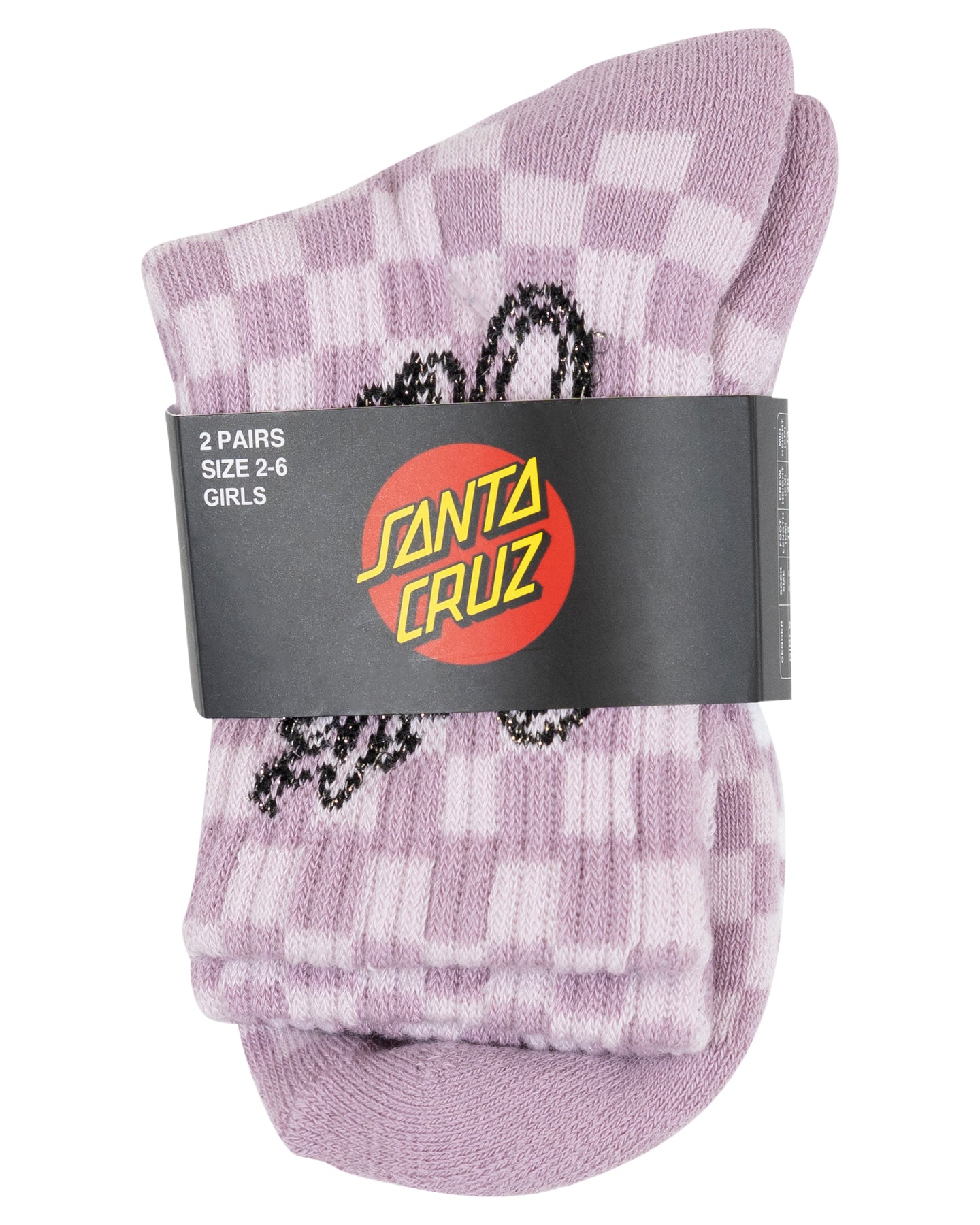 Girls Ribbon Script Checkboard Mid Sock 2 Pack
