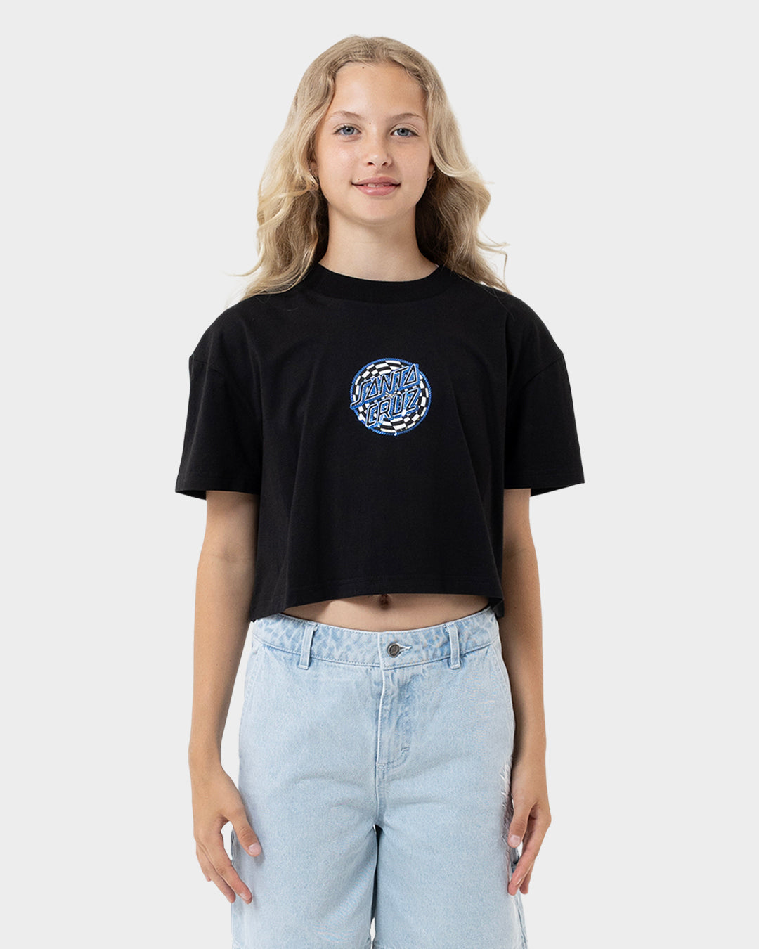 Girls Field Check Dot Cropped Tee