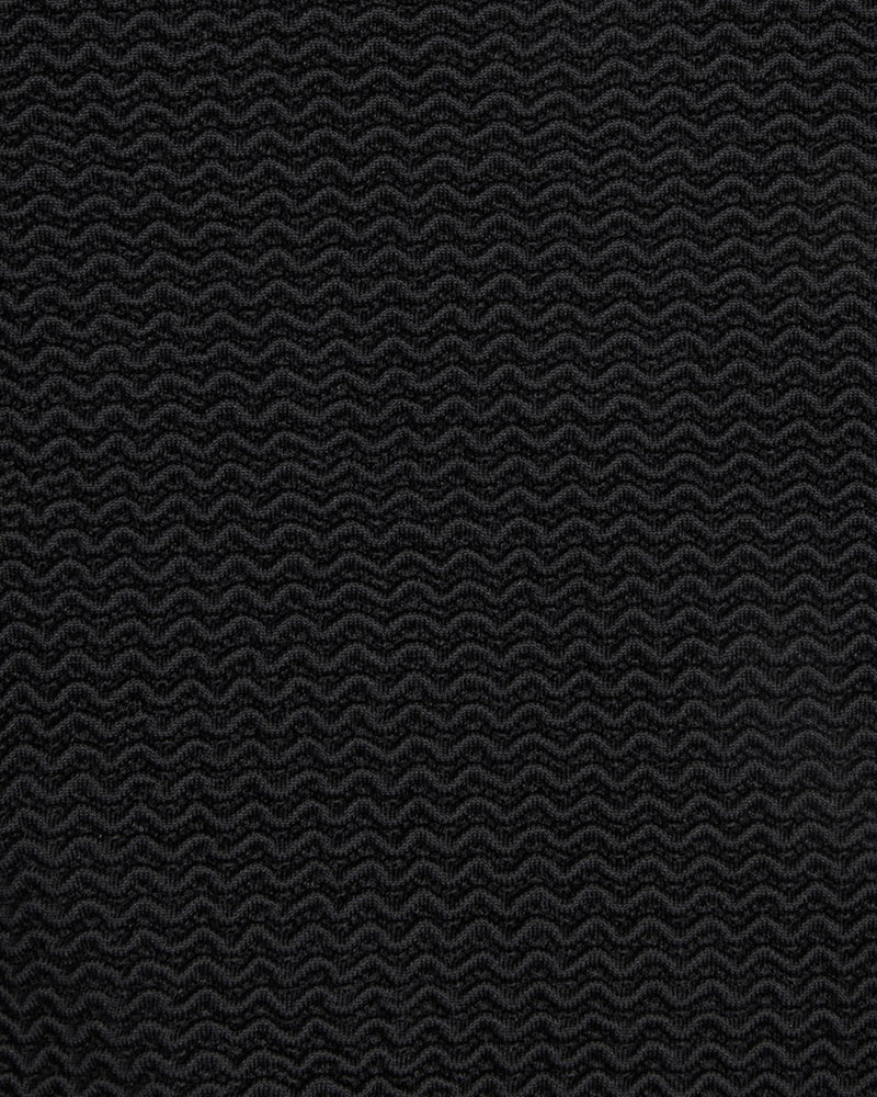 Zoomed-in detail of the black textured bikini fabric in a wave pattern.