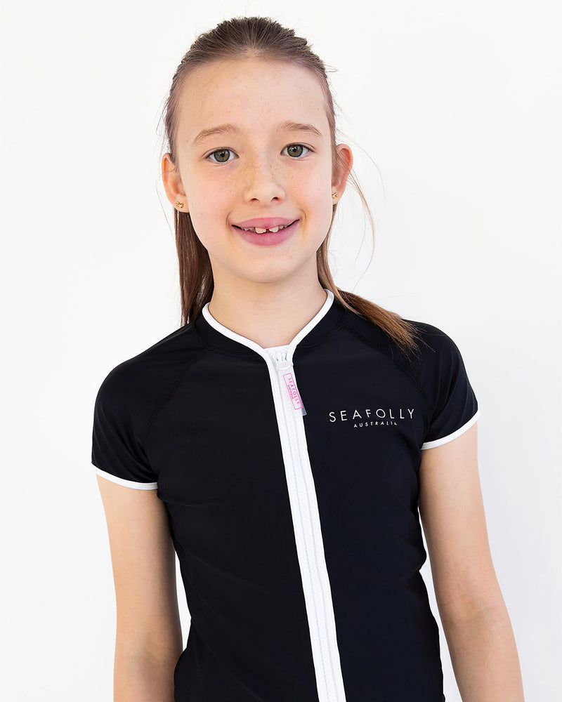 Girls Essentials Short Sleeve Zip Front Rashie