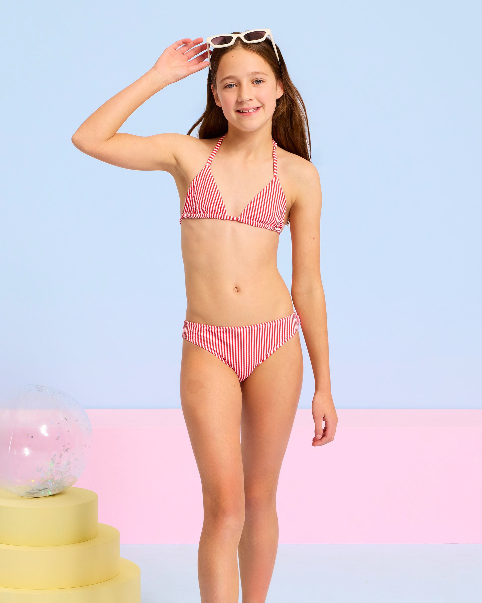Girls Stripe Texture Triangle Bikini