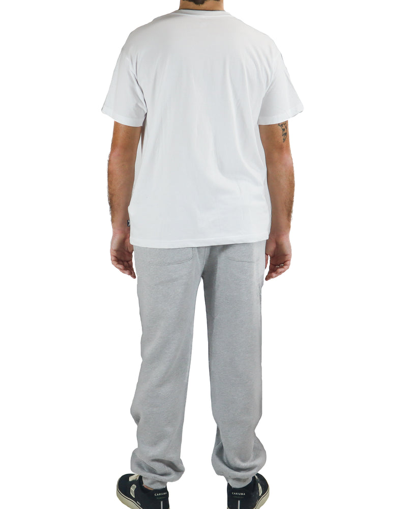 Back view of light grey Stormriders track pants with elastic waistband.