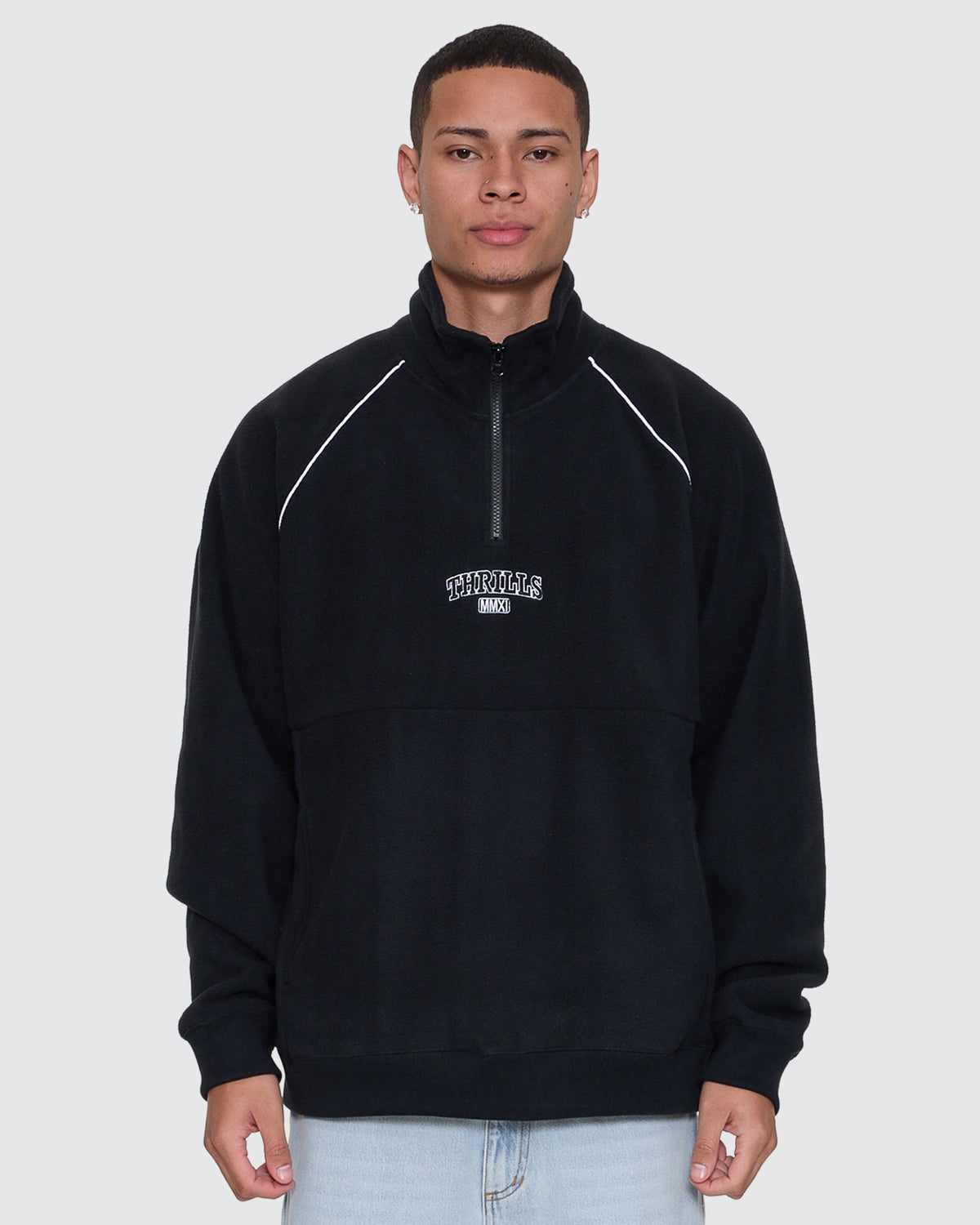 Thrills Thrill Of Victory Raglan Quarter Zip Polar Fleece Faded Black