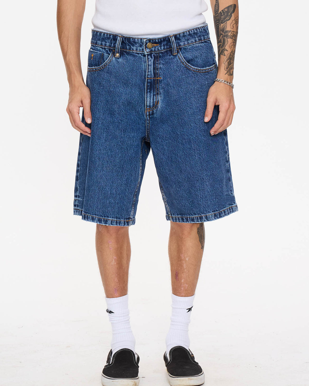 Thrills Mid Slacker Relaxed Long Denim Short Deep Vintage Blue