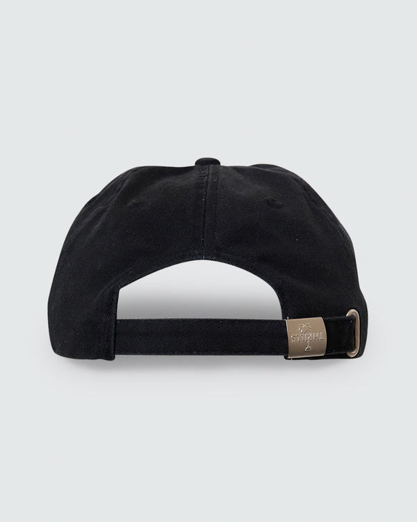 Black cap with adjustable strap and metal Thrills buckle at back
